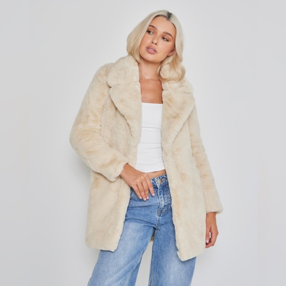 City Beach Faux Fur Jacket in Sand - Picture 1 of 6